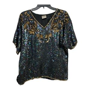 Elegance By Anuran Silk vintage 
Sequined Top size L